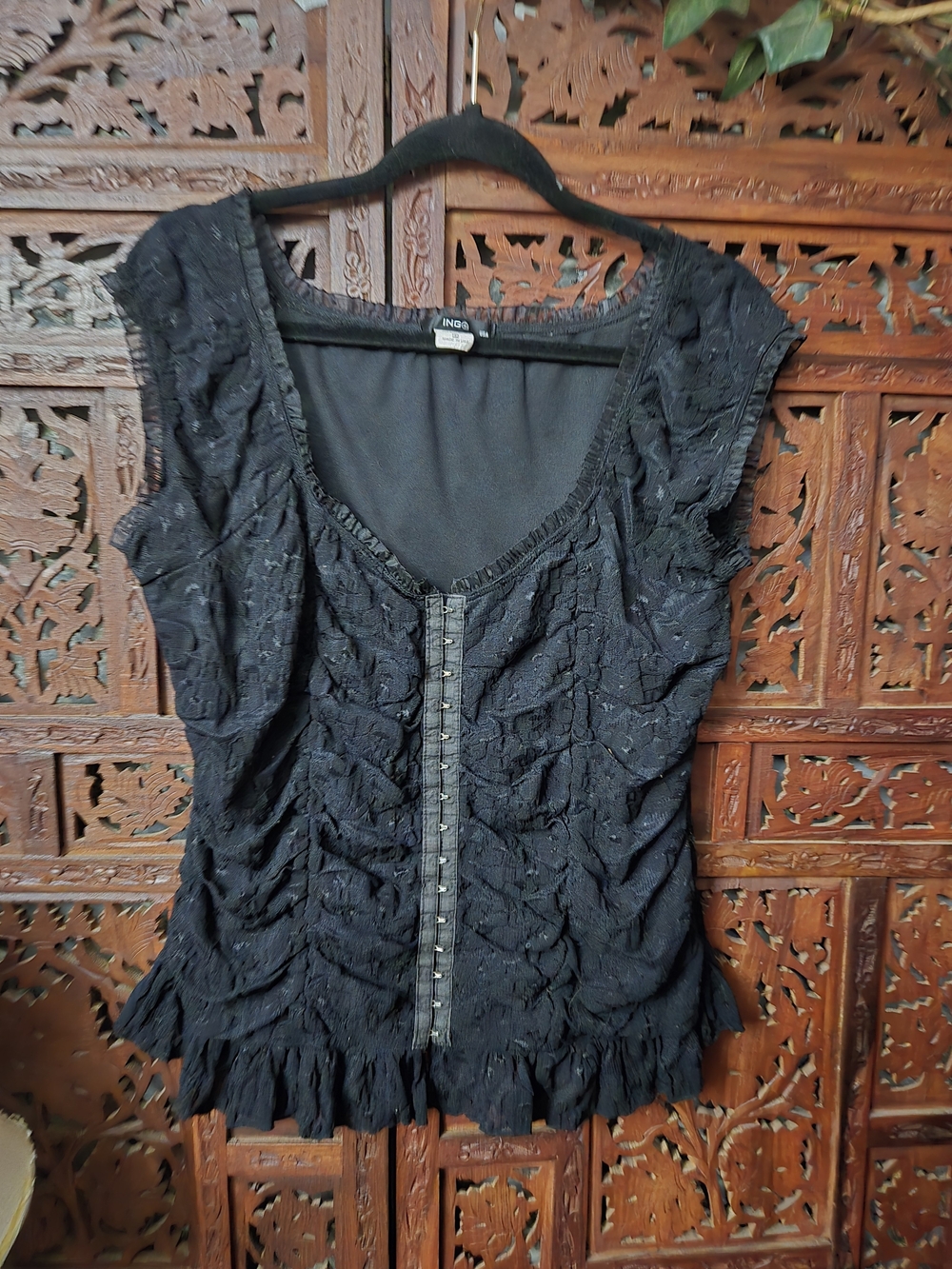 Ing Black Ruffle Button-Front Blouse